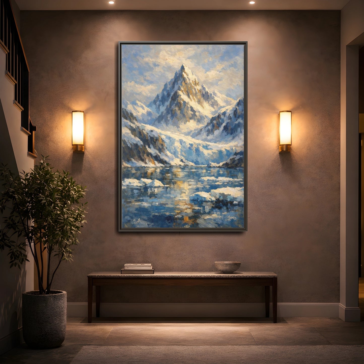 Mockup 4. Nature Snowy Mountain Snowy Mountain Landscape shown as stretched canvas wall art