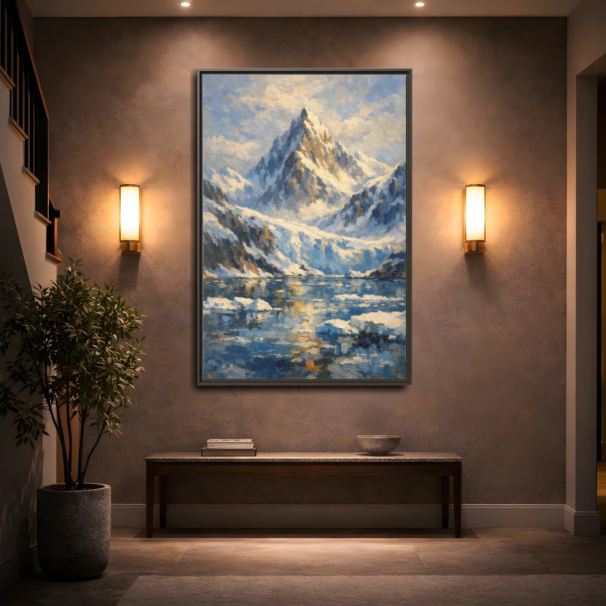 Mockup 4. Nature Snowy Mountain Snowy Mountain Landscape shown as stretched canvas wall art