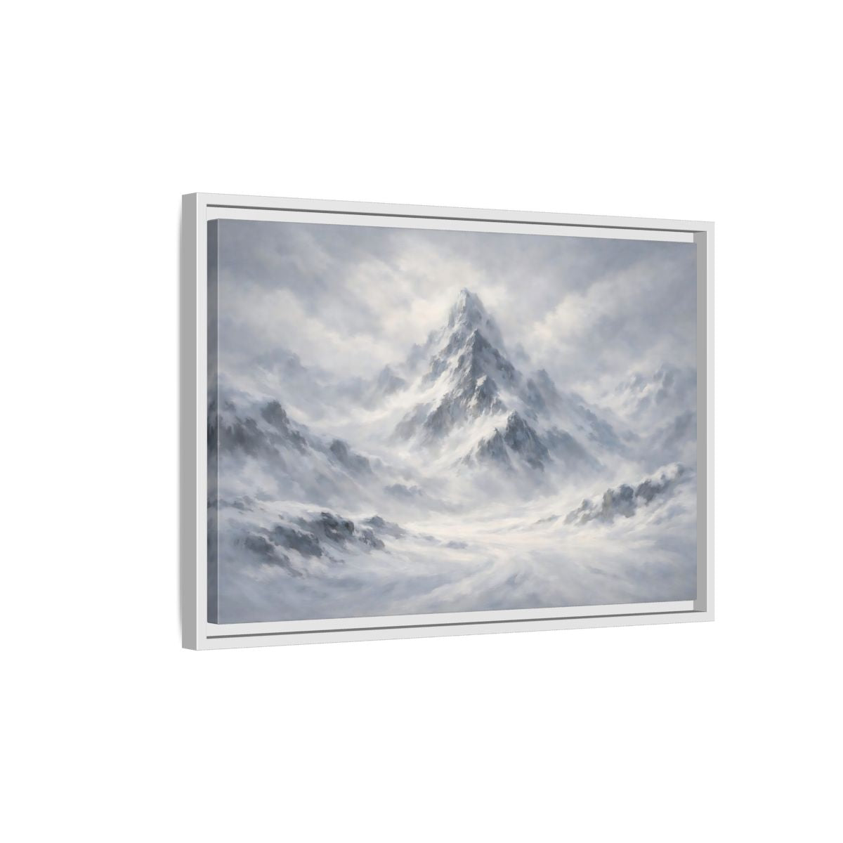 Side Mockup 1. Nature Snowy Mountain White And Grey Mountain shown as stretched canvas wall art