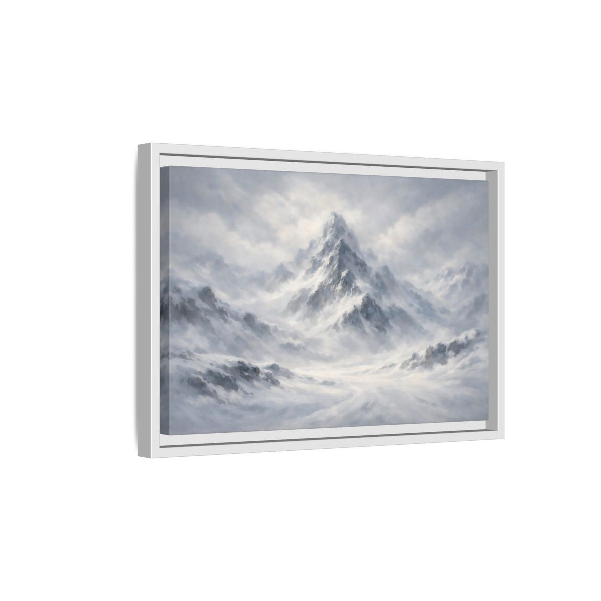 Side Mockup 4. Nature Snowy Mountain White And Grey Mountain shown as stretched canvas wall art