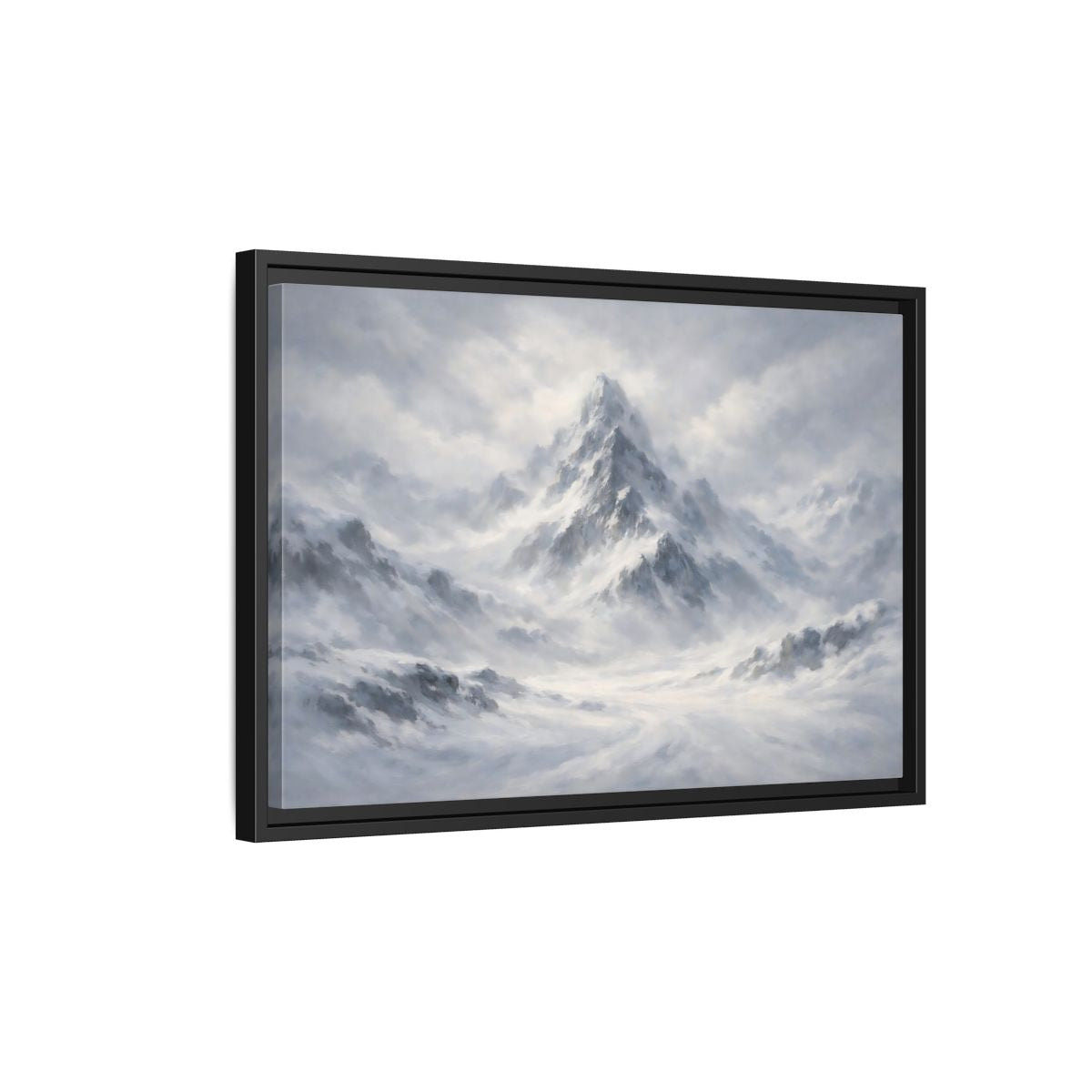 Side Mockup 3. Nature Snowy Mountain White And Grey Mountain shown as stretched canvas wall art