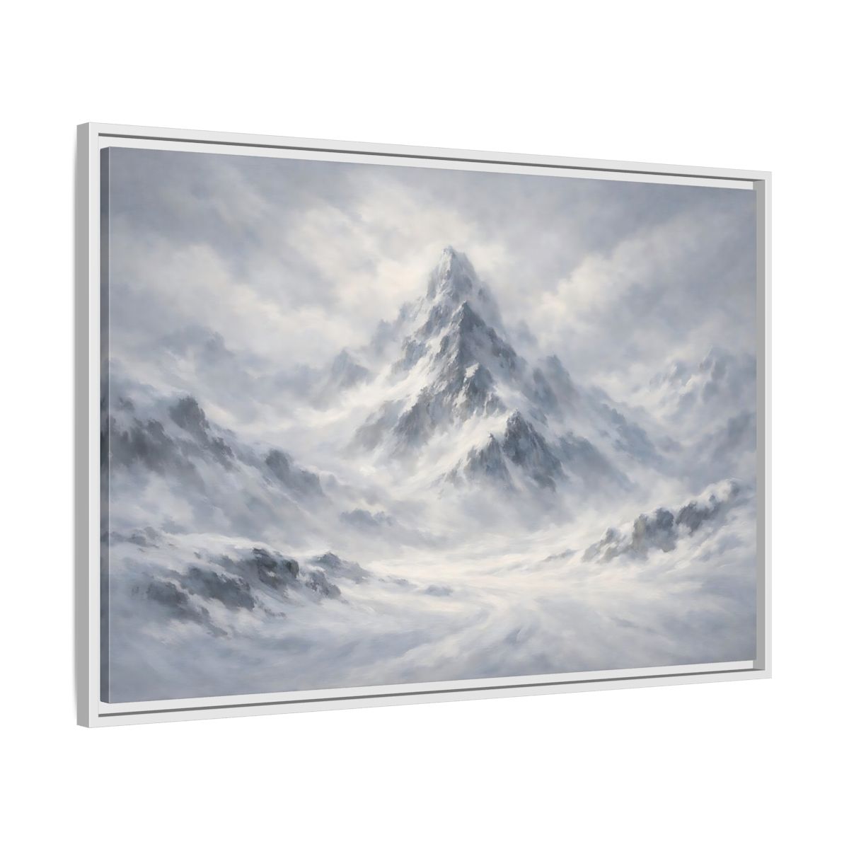 Side Mockup 8. Nature Snowy Mountain White And Grey Mountain shown as stretched canvas wall art