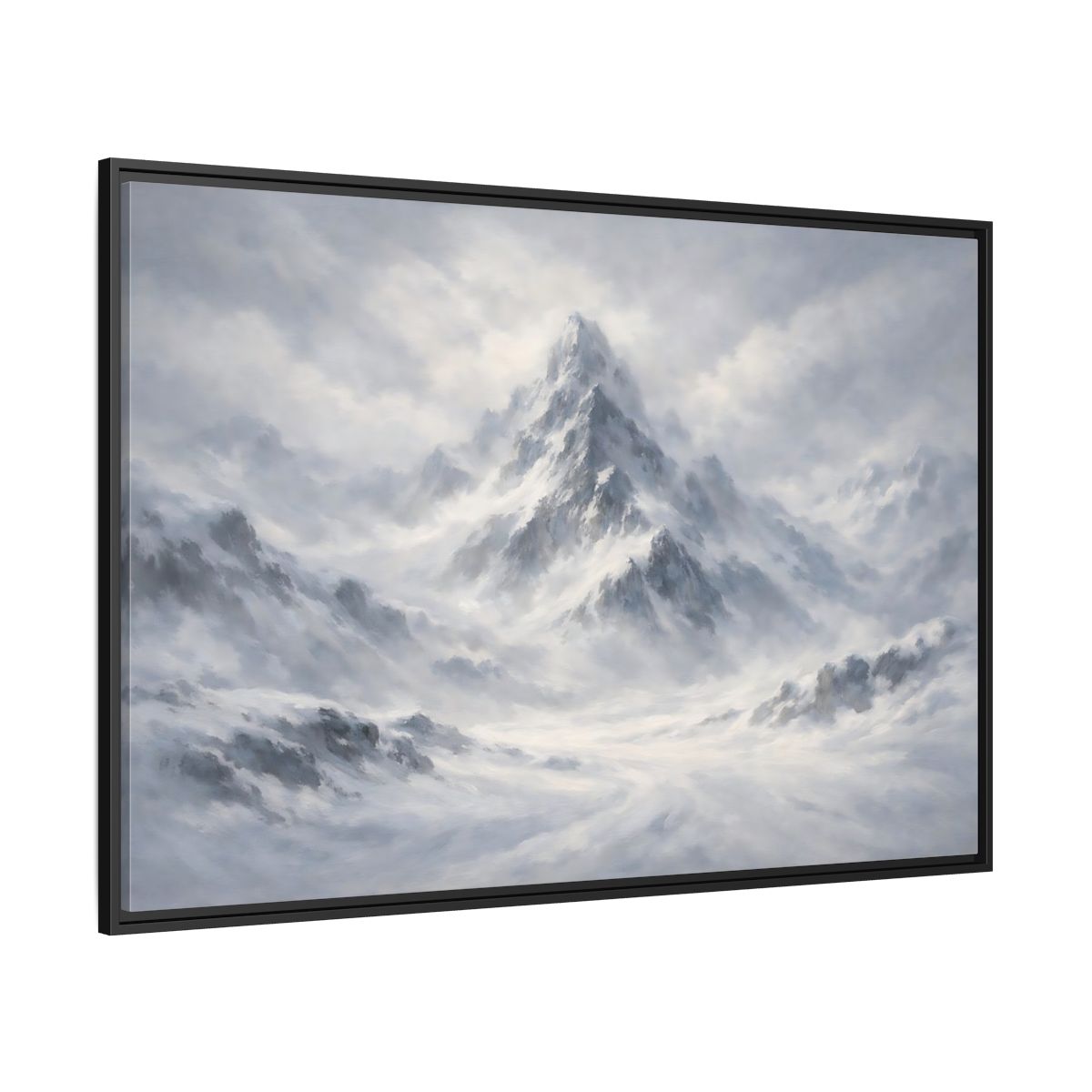 Side Mockup 12. Nature Snowy Mountain White And Grey Mountain shown as stretched canvas wall art