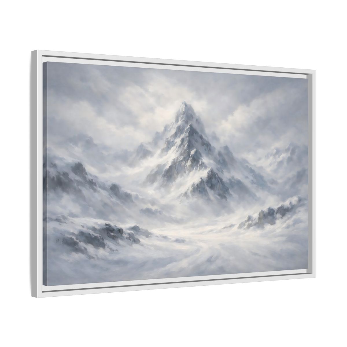 Side Mockup 10. Nature Snowy Mountain White And Grey Mountain shown as stretched canvas wall art