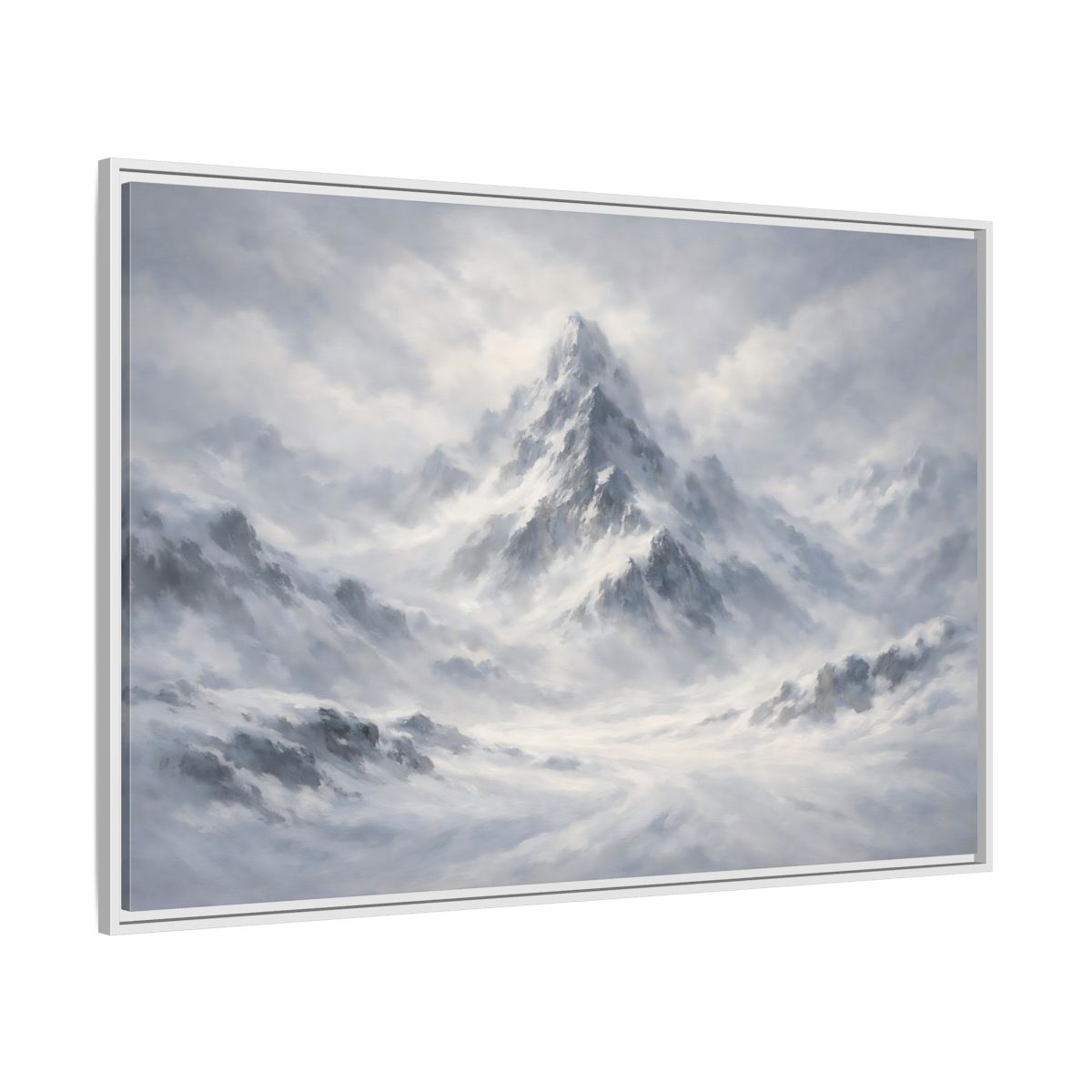 Side Mockup 7. Nature Snowy Mountain White And Grey Mountain shown as stretched canvas wall art