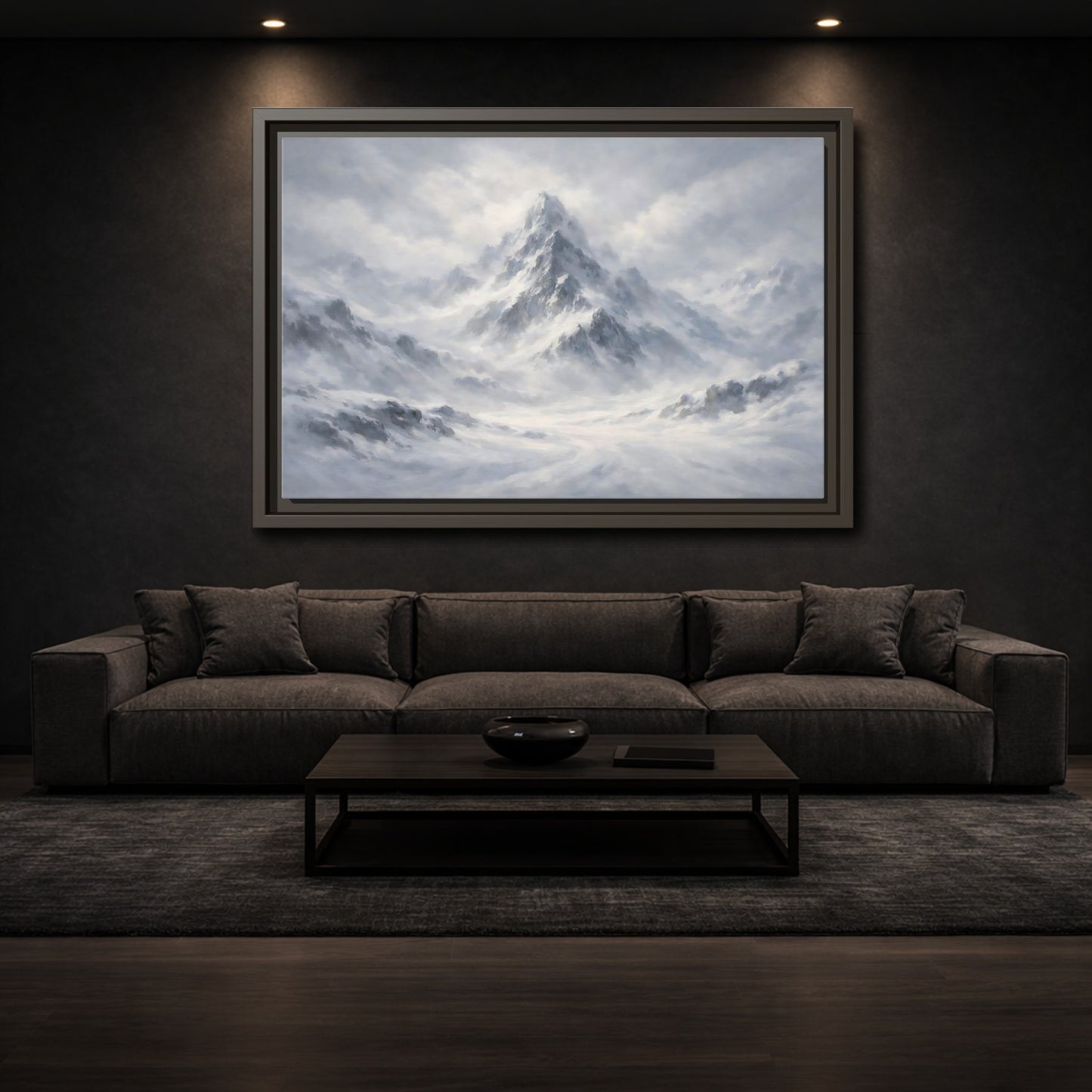 Mockup 2. Nature Snowy Mountain White And Grey Mountain shown as stretched canvas wall art