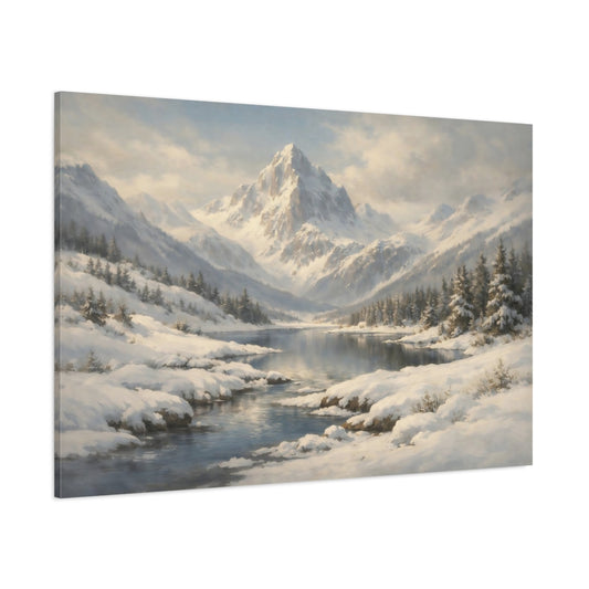 Main Mockup. Nature Snowy Mountain Winter Mountain shown as stretched canvas wall art