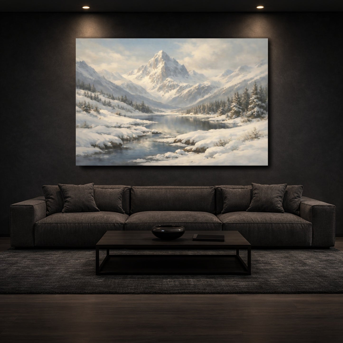 Mockup 2. Nature Snowy Mountain Winter Mountain shown as stretched canvas wall art