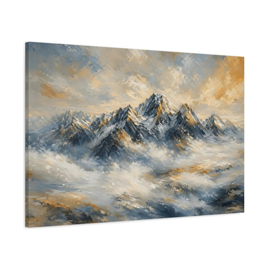 Nature Snowy Mountains Blue And Gold Canvas Print – Impressionist Living Room, Above Sofa - YesArtYes