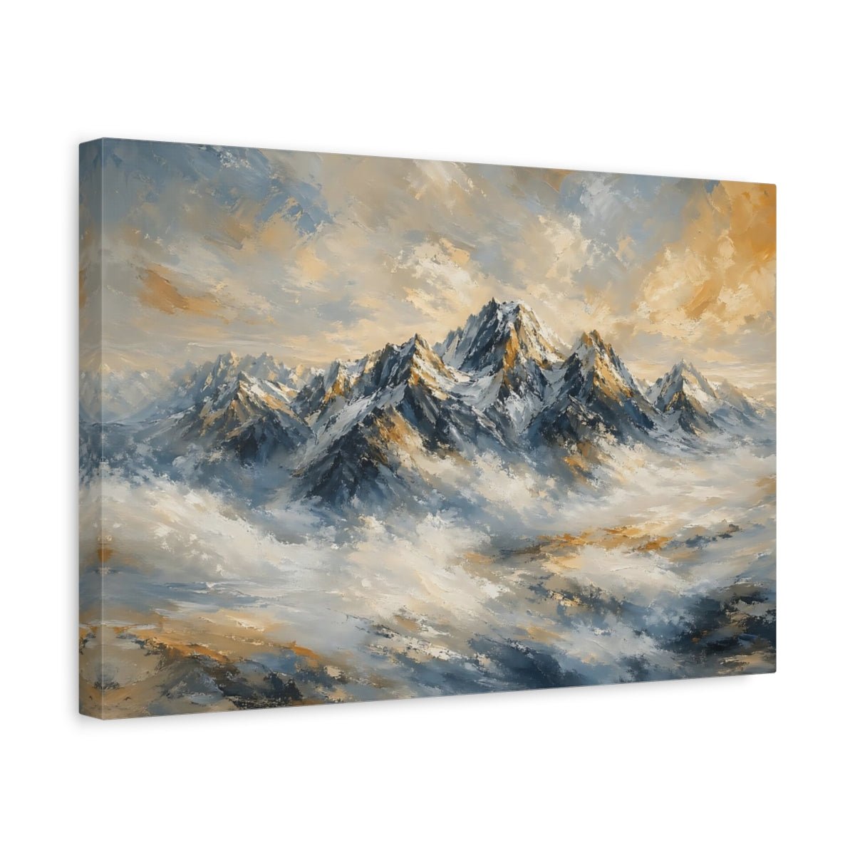 Nature Snowy Mountains Blue And Gold Canvas Print – Impressionist Living Room, Above Sofa - YesArtYes