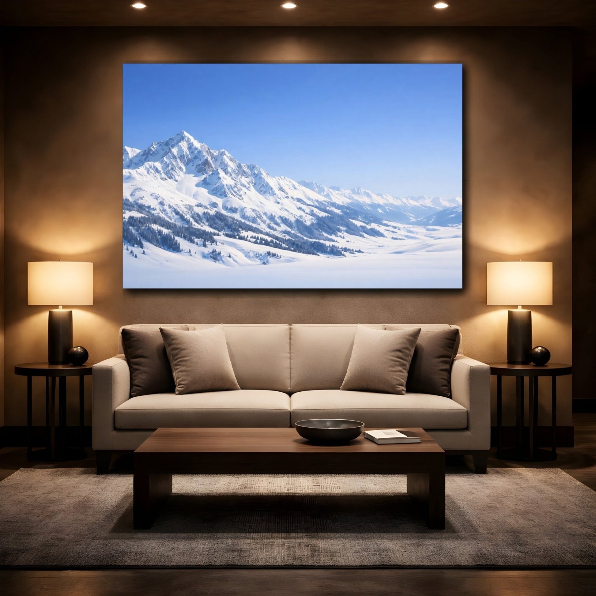 Nature Snowy Mountains Blue And White - Canvas Wall Art Print - YesArtYes