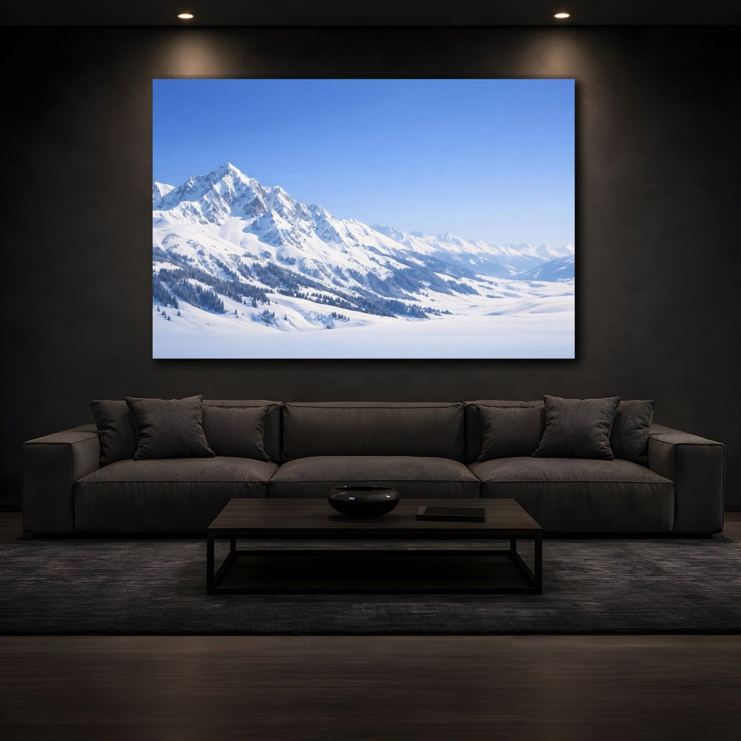 Nature Snowy Mountains Blue And White - Canvas Wall Art Print - YesArtYes