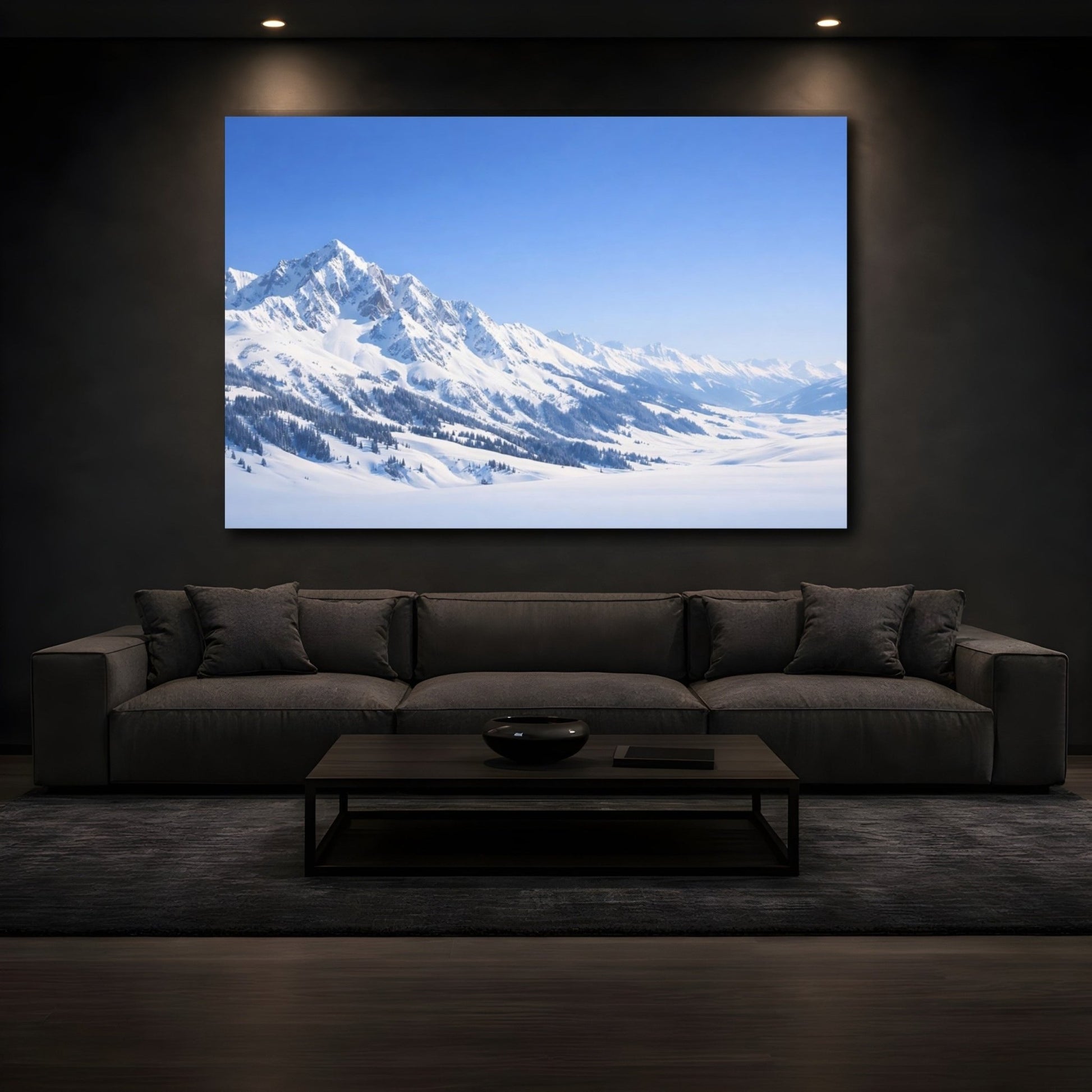 Nature Snowy Mountains Blue And White - Canvas Wall Art Print - YesArtYes