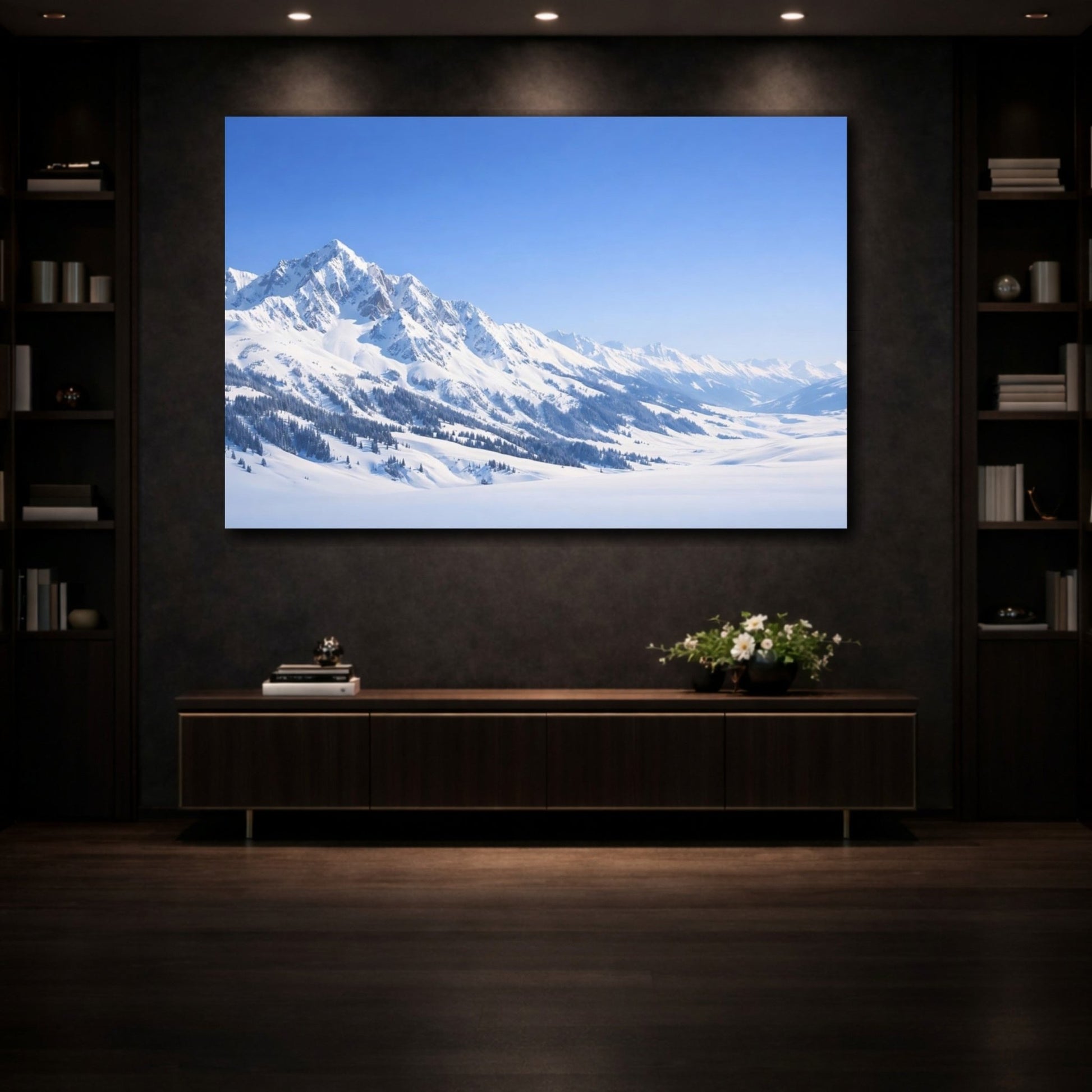 Nature Snowy Mountains Blue And White - Canvas Wall Art Print - YesArtYes