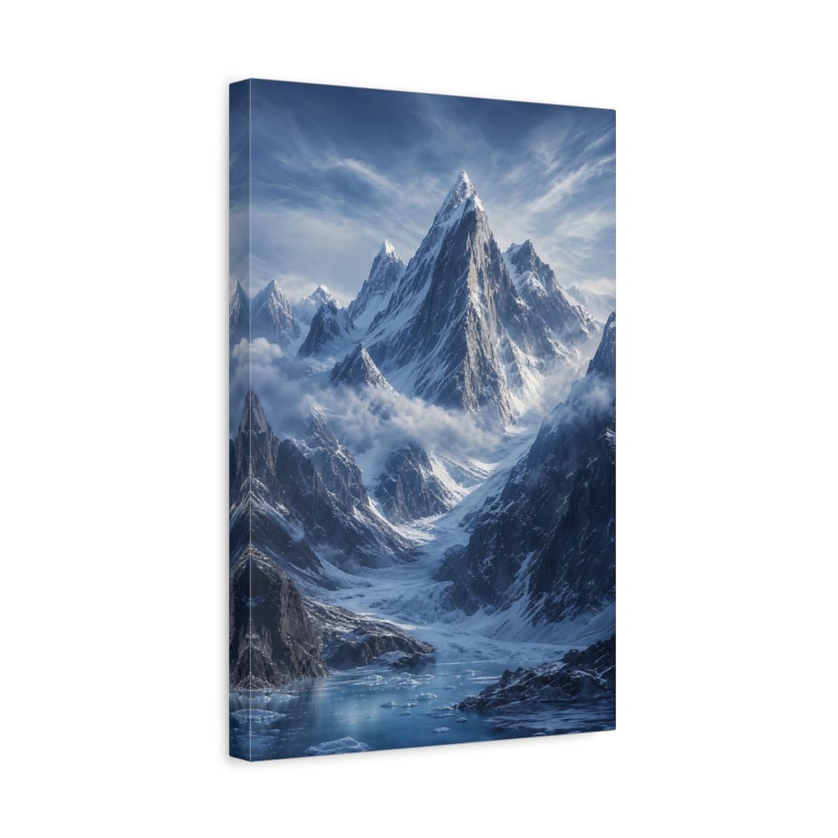 Nature Snowy Mountains Blue And White Canvas Wall Art Print – Realistic Living Room, Above Sofa - YesArtYes