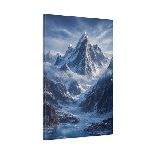 Nature Snowy Mountains Blue And White Canvas Wall Art Print – Realistic Living Room, Above Sofa - YesArtYes