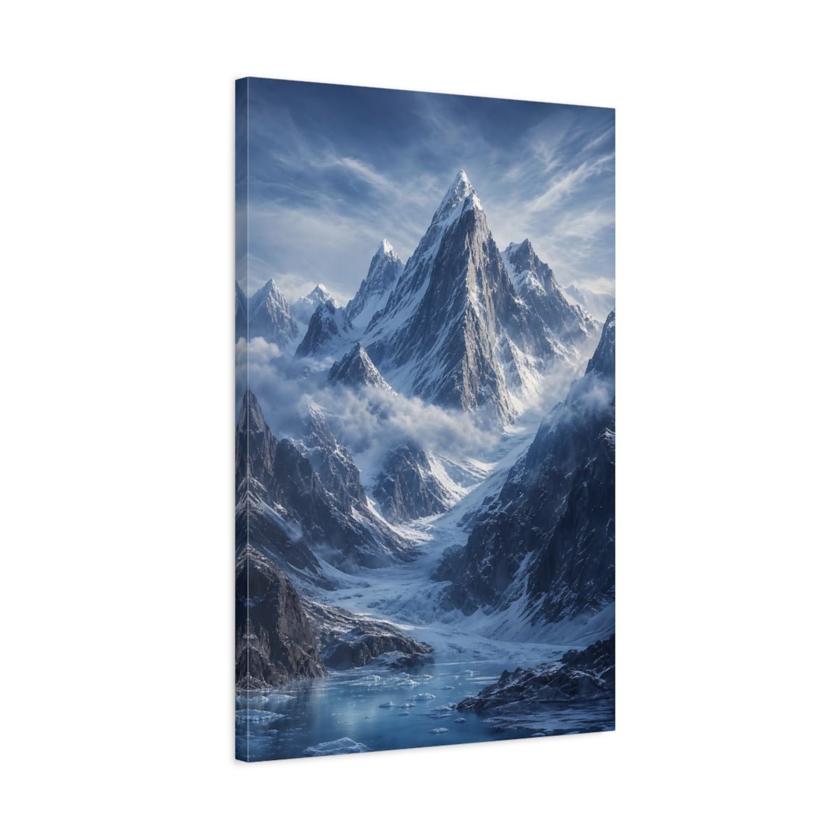 Nature Snowy Mountains Blue And White Canvas Wall Art Print – Realistic Living Room, Above Sofa - YesArtYes