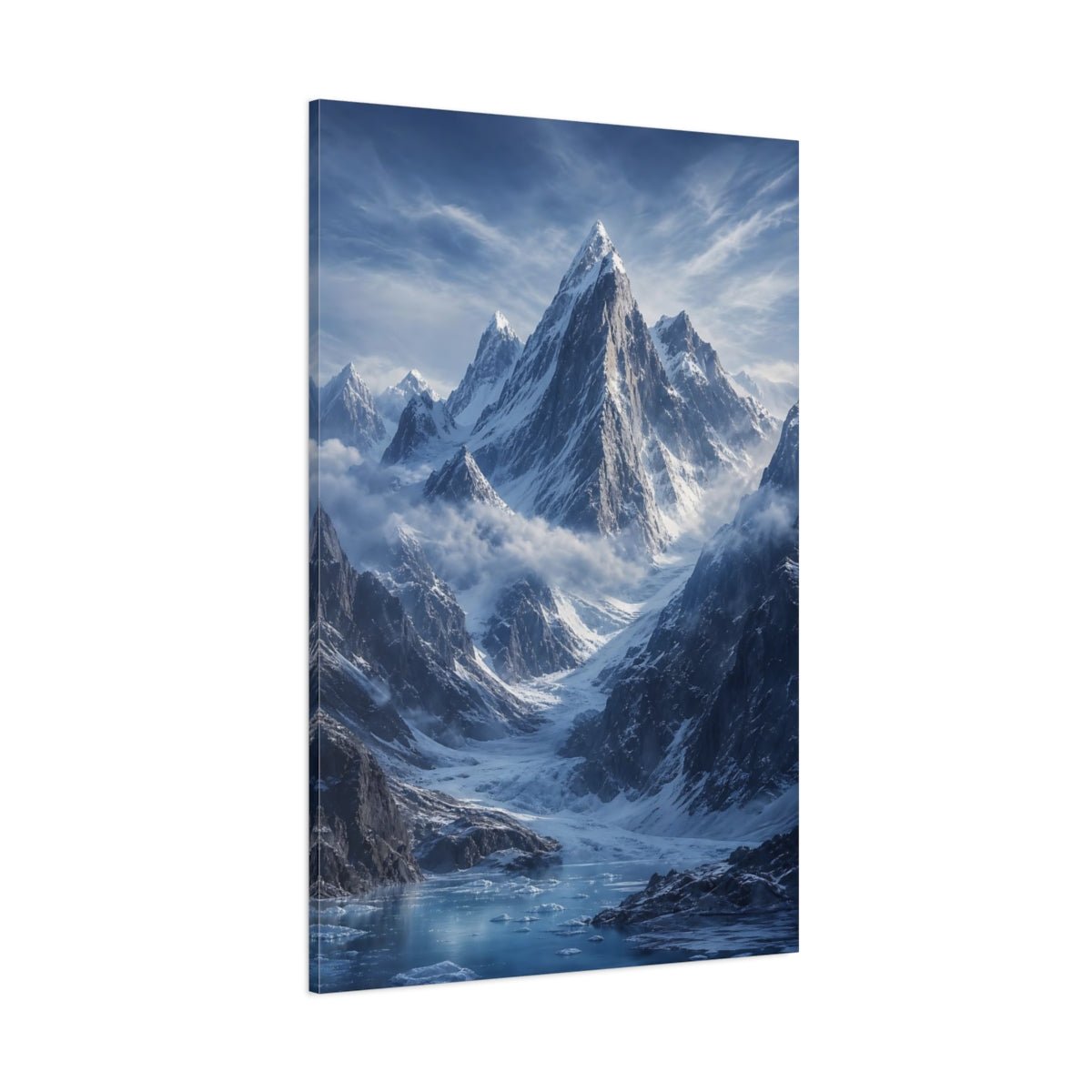 Nature Snowy Mountains Blue And White Canvas Wall Art Print – Realistic Living Room, Above Sofa - YesArtYes