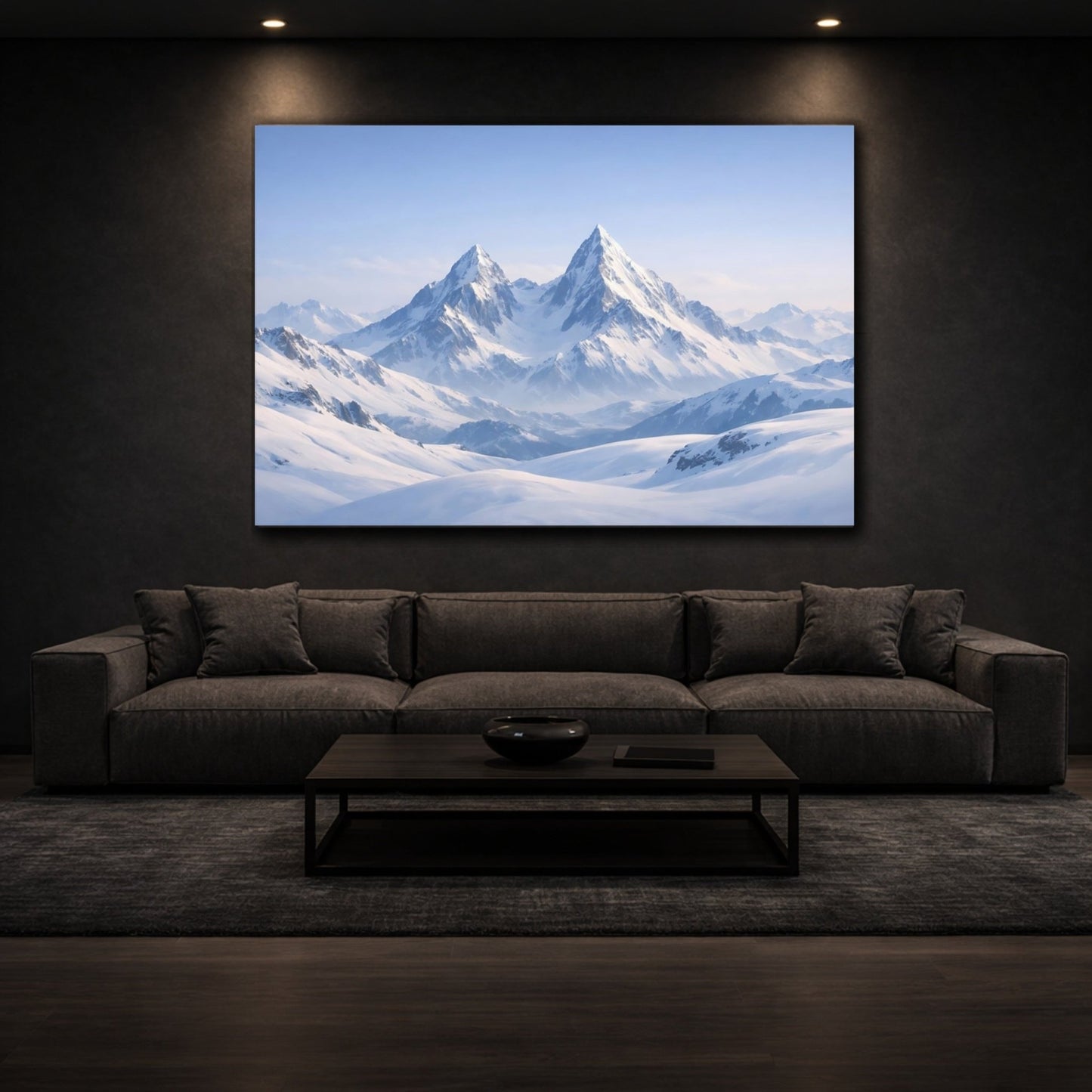 Nature Snowy Mountains Blue And White Landscape - Canvas Wall Art Print - YesArtYes