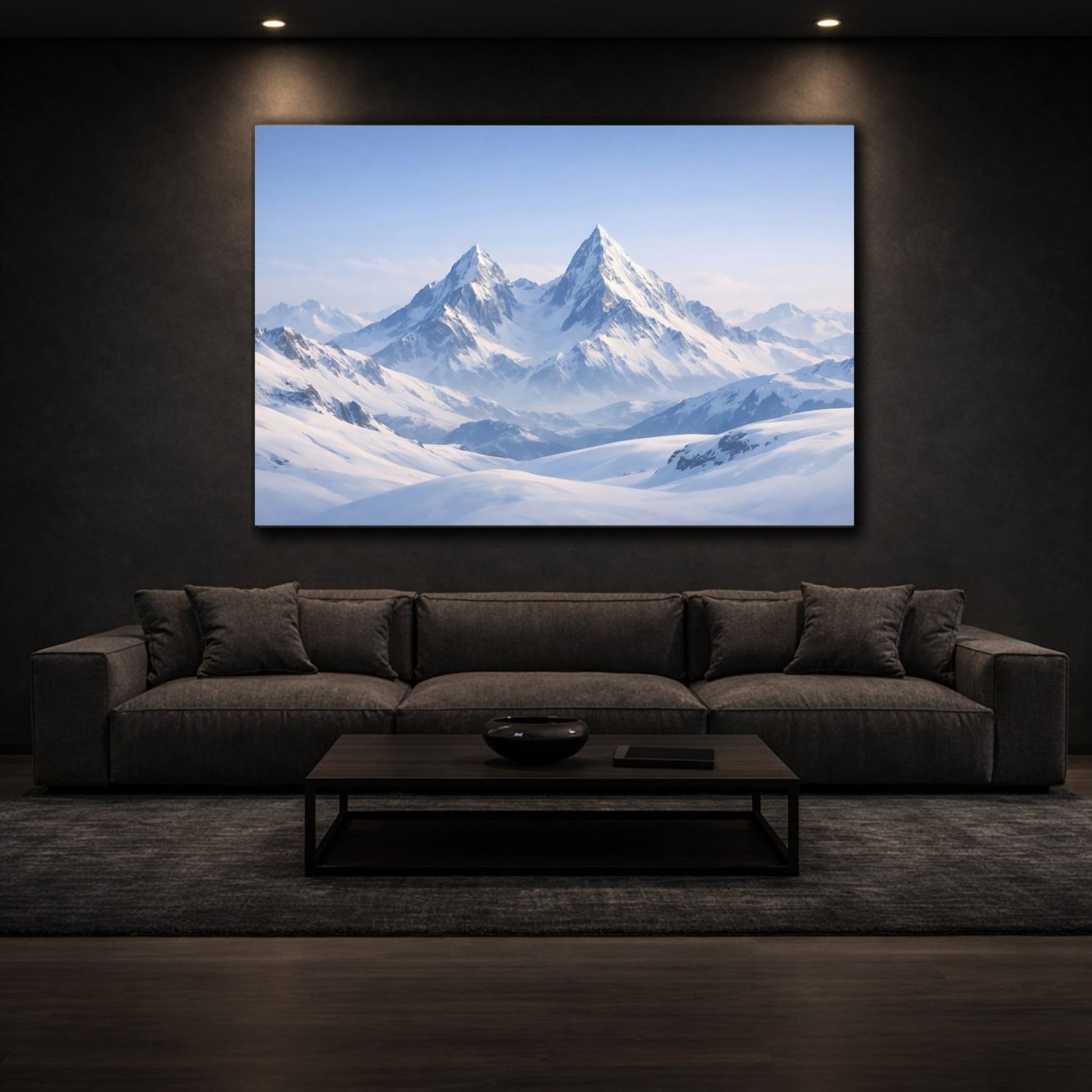 Nature Snowy Mountains Blue And White Landscape - Canvas Wall Art Print - YesArtYes
