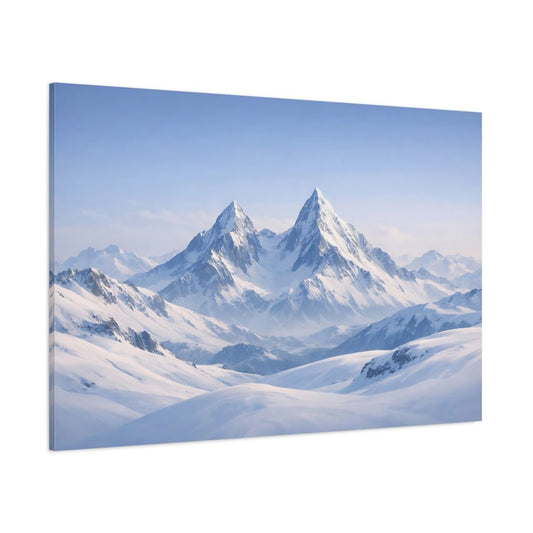Nature Snowy Mountains Blue And White Landscape - Canvas Wall Art Print - YesArtYes
