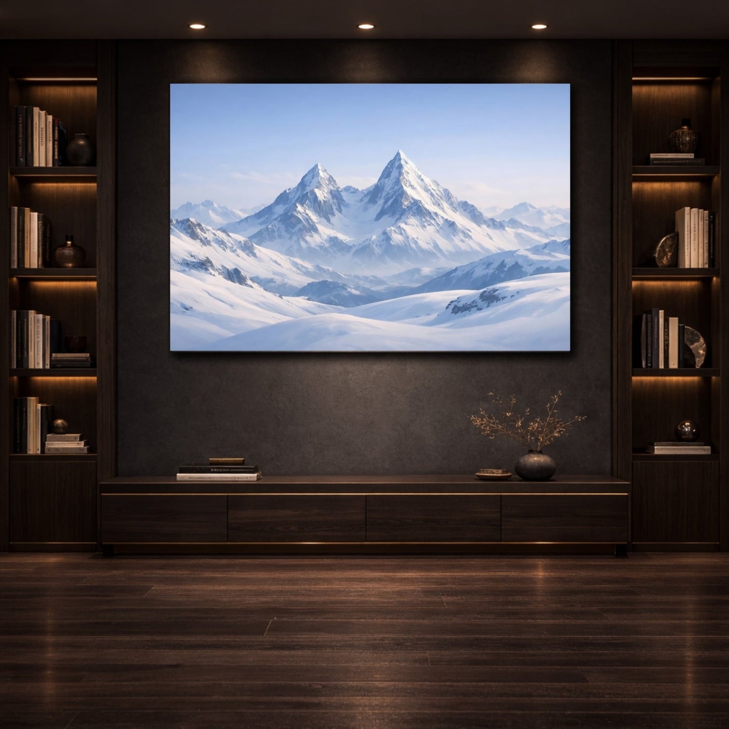 Nature Snowy Mountains Blue And White Landscape - Canvas Wall Art Print - YesArtYes