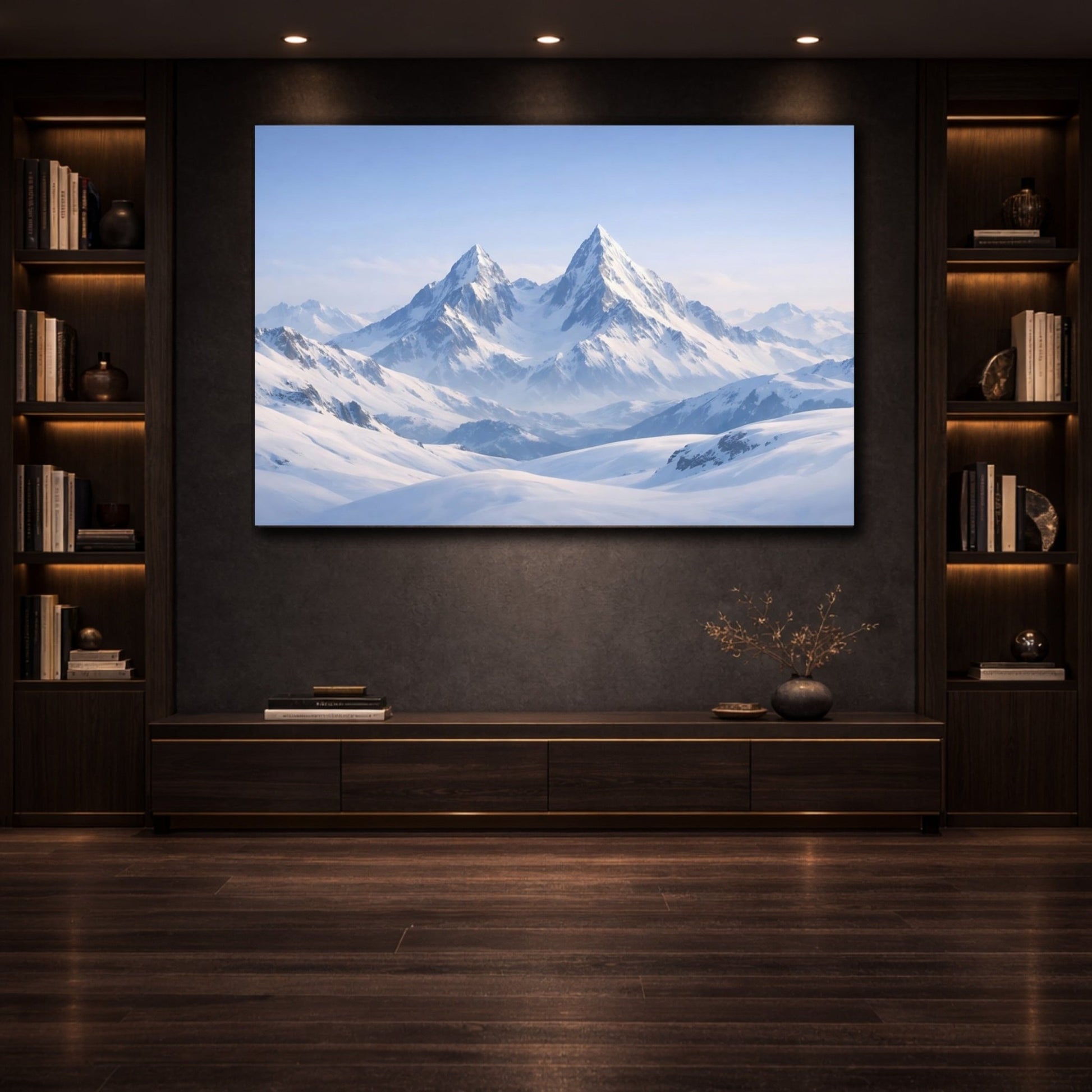 Nature Snowy Mountains Blue And White Landscape - Canvas Wall Art Print - YesArtYes