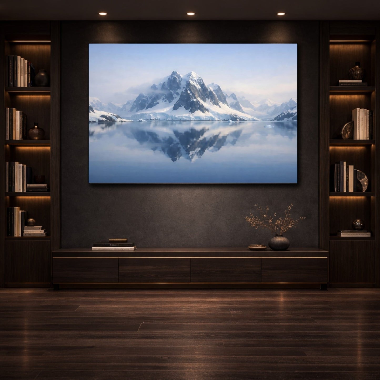 Nature Snowy Mountains Blue And White Landscape - Canvas Wall Art Print - YesArtYes