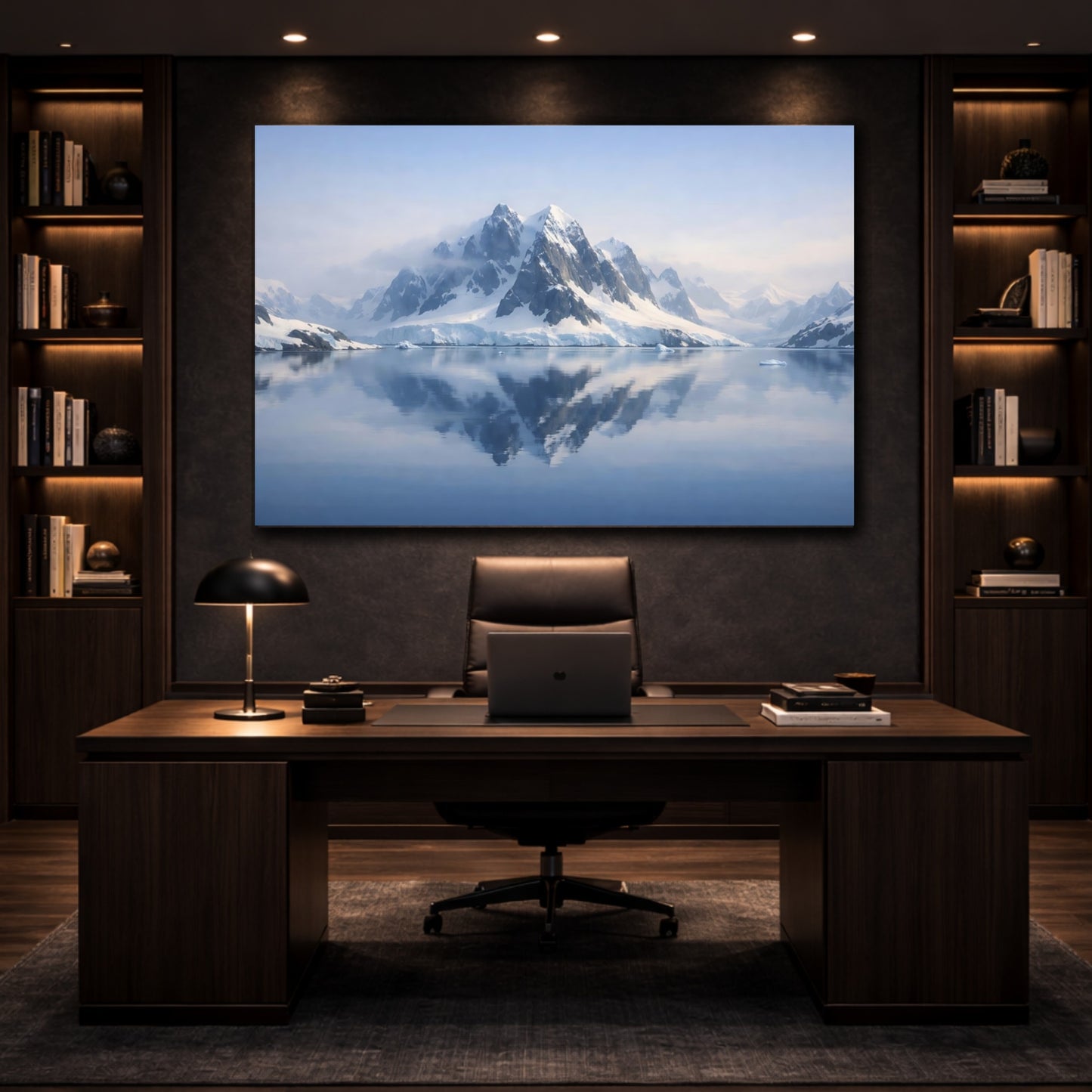 Nature Snowy Mountains Blue And White Landscape shown as front canvas room wall art
