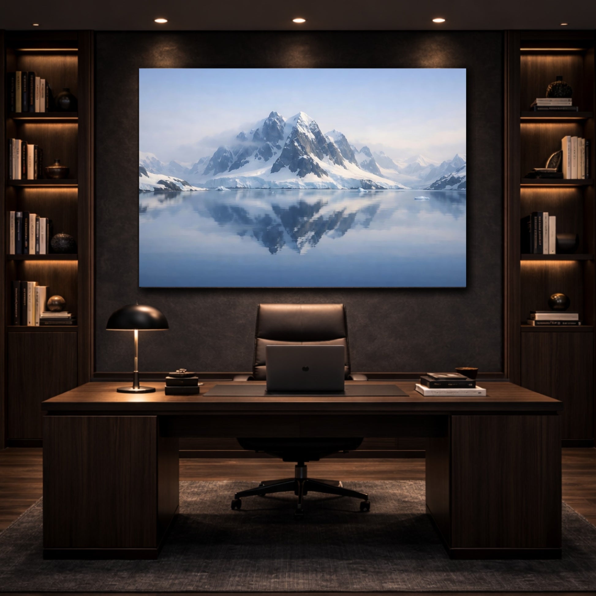 Nature Snowy Mountains Blue And White Landscape shown as front canvas room wall art