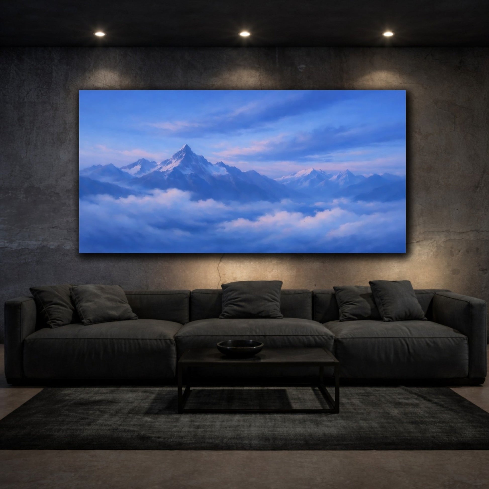 Nature Snowy Mountains Blue - Canvas Wall Art Print - YesArtYes