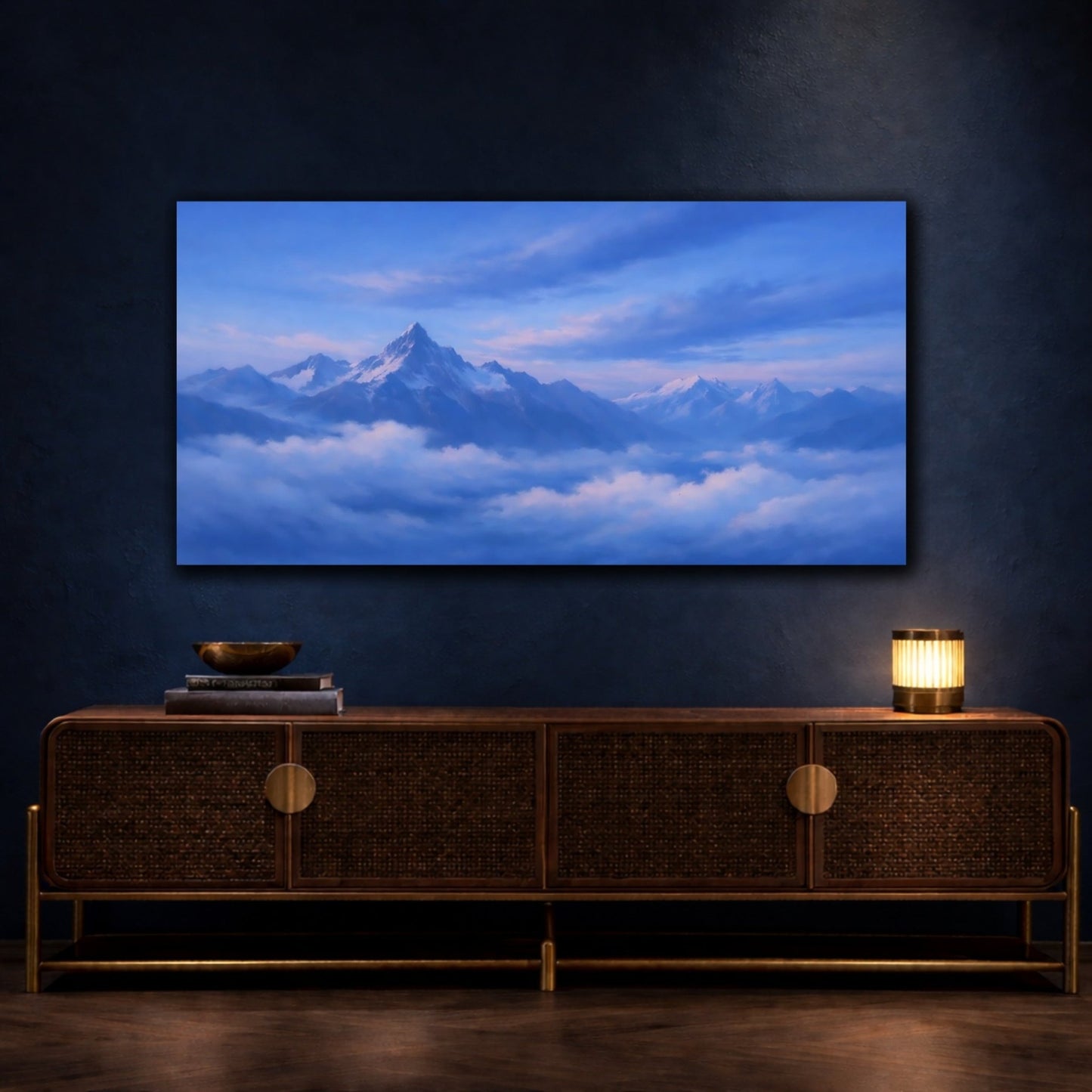 Nature Snowy Mountains Blue - Canvas Wall Art Print - YesArtYes