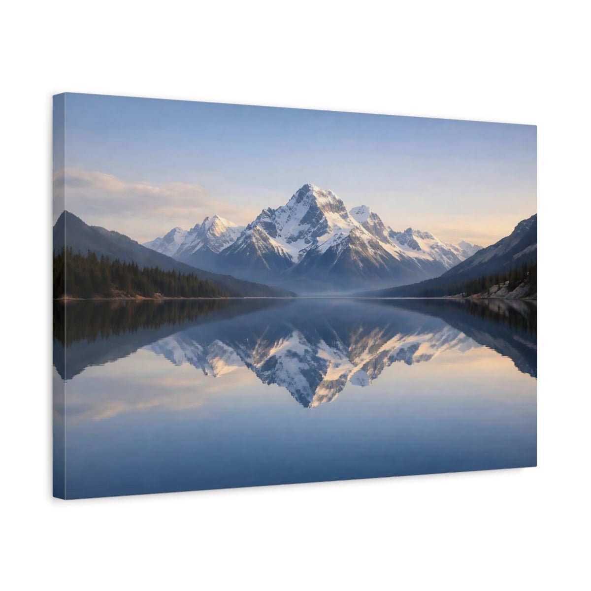 Nature Snowy Mountains Blue Lake - Canvas Wall Art Print - YesArtYes