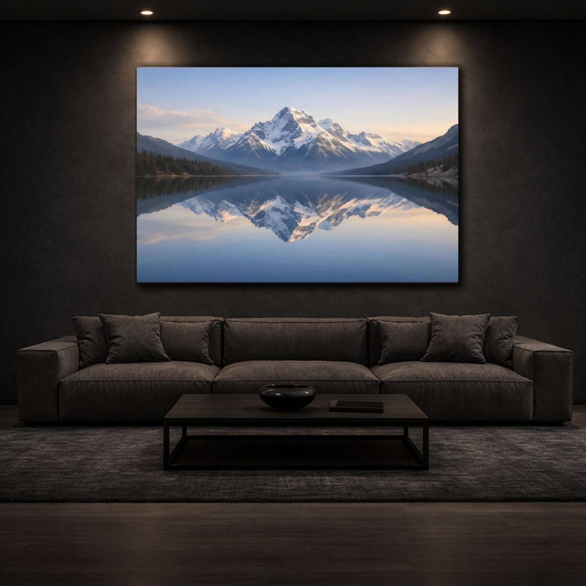 Nature Snowy Mountains Blue Lake - Canvas Wall Art Print - YesArtYes