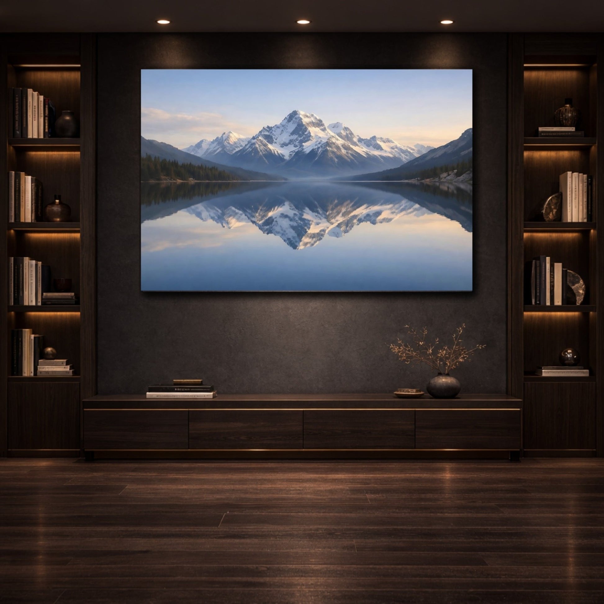 Nature Snowy Mountains Blue Lake - Canvas Wall Art Print - YesArtYes