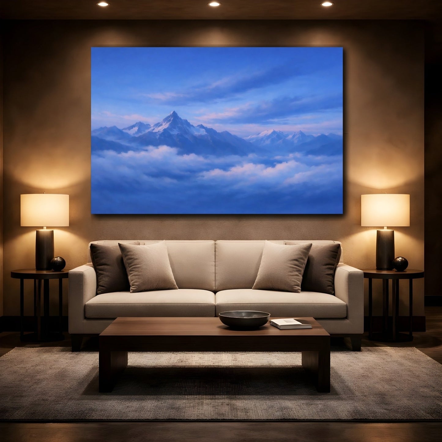 Nature Snowy Mountains Blue Landscape - Canvas Wall Art Print - YesArtYes