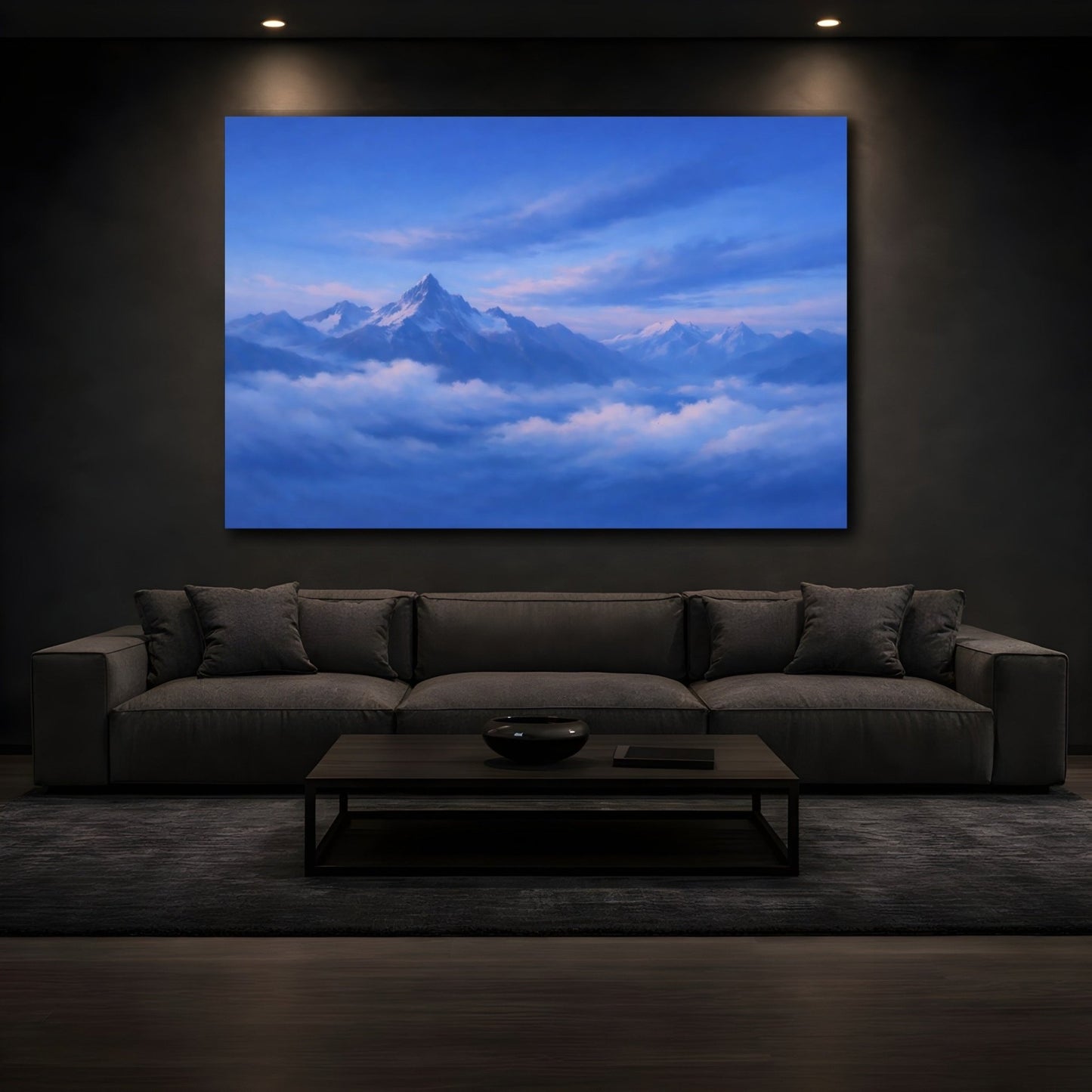 Nature Snowy Mountains Blue Landscape - Canvas Wall Art Print - YesArtYes
