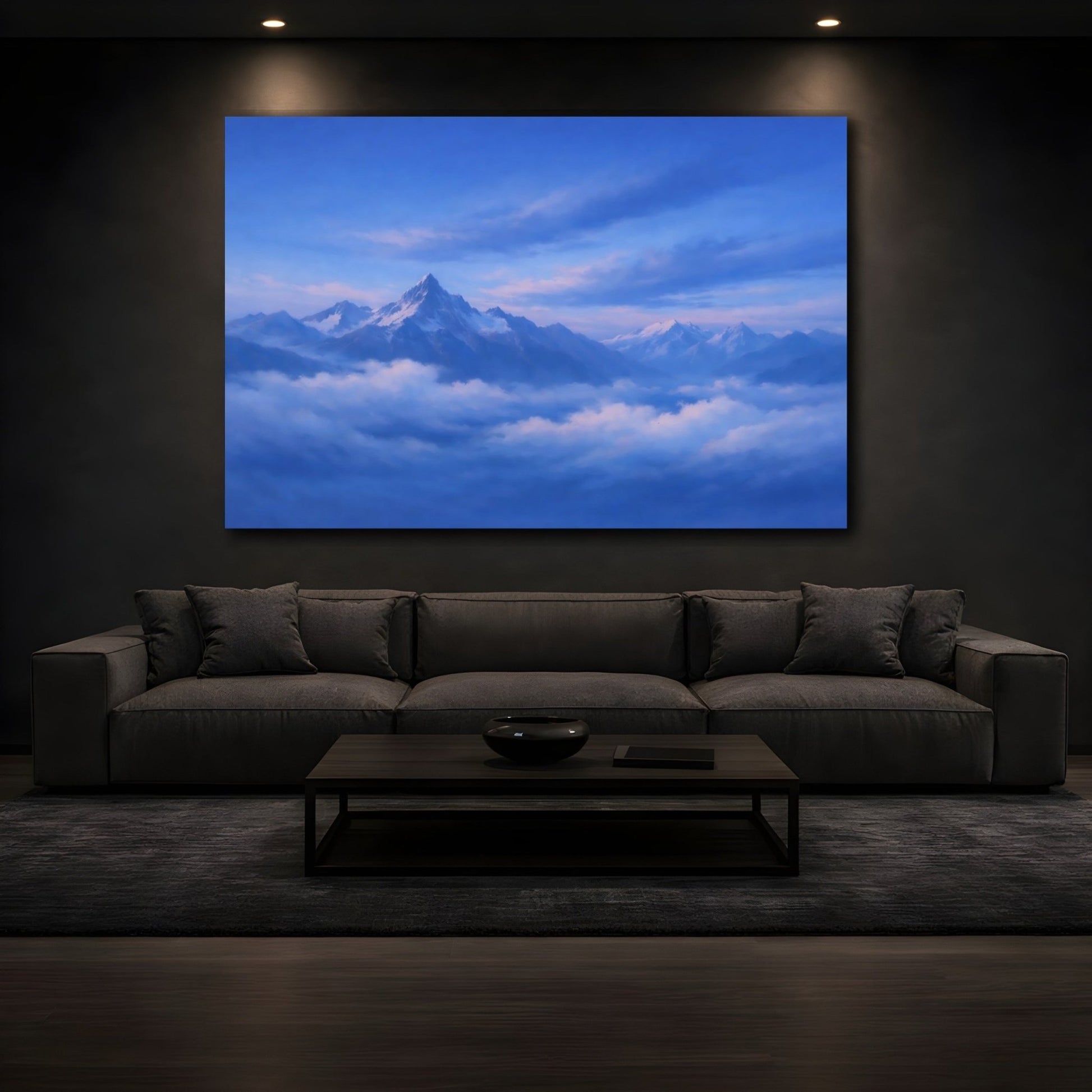 Nature Snowy Mountains Blue Landscape - Canvas Wall Art Print - YesArtYes