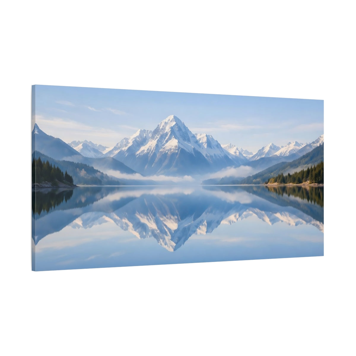 Main Mockup. Nature Snowy Mountains Blue Mountain Lake shown as stretched canvas wall art