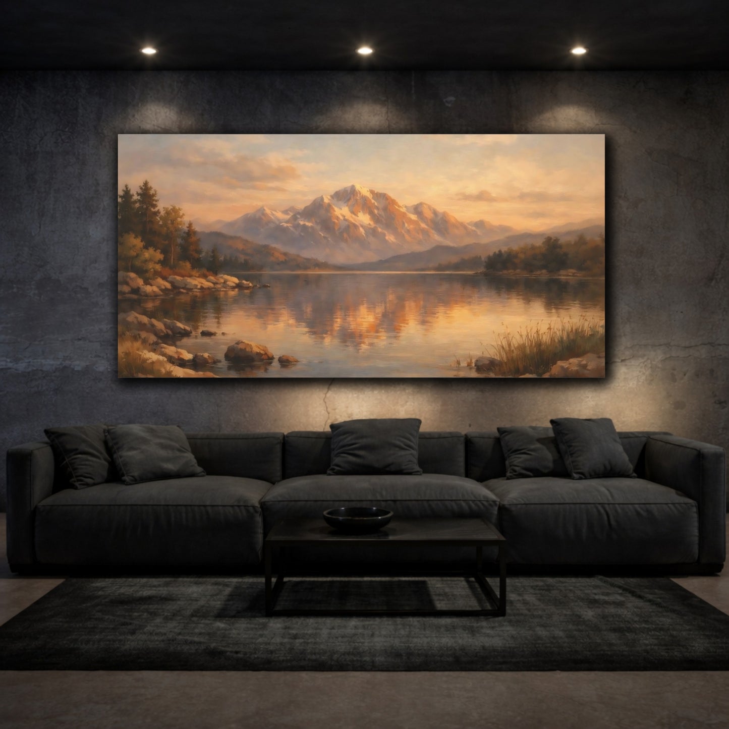 Mockup 2. Nature Snowy Mountains Golden Hour Landscape shown as stretched canvas wall art
