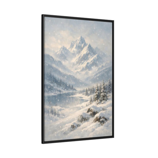 Nature Snowy Mountains Landscape - Framed Canvas Wall Art Print - YesArtYes
