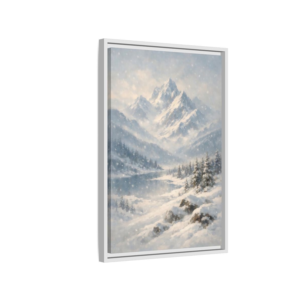 Nature Snowy Mountains Landscape - Framed Canvas Wall Art Print - YesArtYes