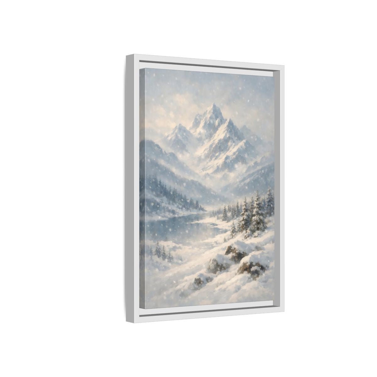 Nature Snowy Mountains Landscape - Framed Canvas Wall Art Print - YesArtYes