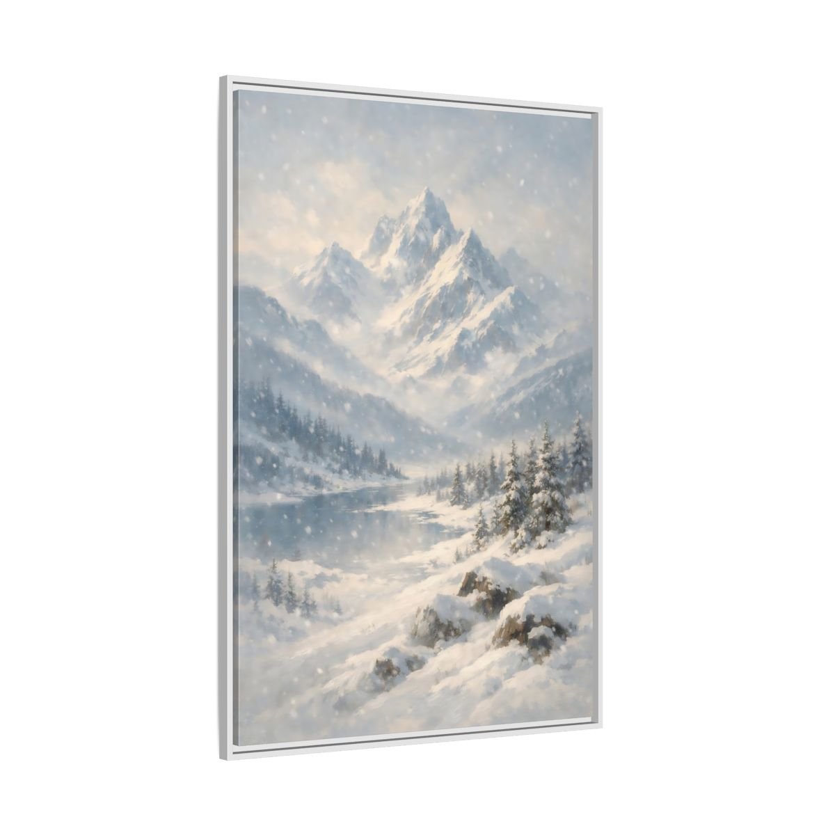 Nature Snowy Mountains Landscape - Framed Canvas Wall Art Print - YesArtYes