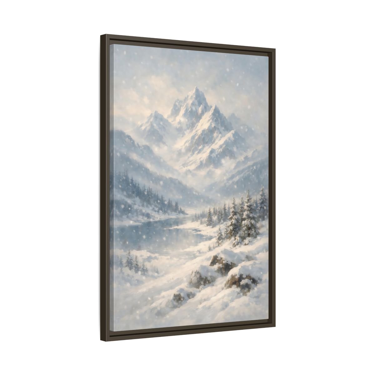 Nature Snowy Mountains Landscape - Framed Canvas Wall Art Print - YesArtYes