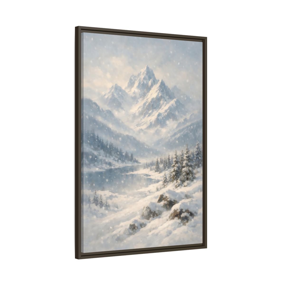 Nature Snowy Mountains Landscape - Framed Canvas Wall Art Print - YesArtYes