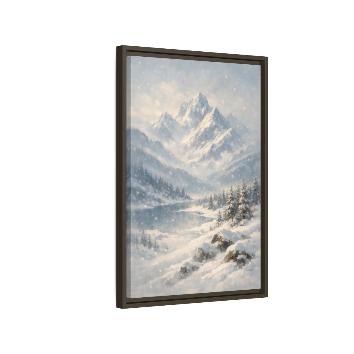 Nature Snowy Mountains Landscape - Framed Canvas Wall Art Print - YesArtYes
