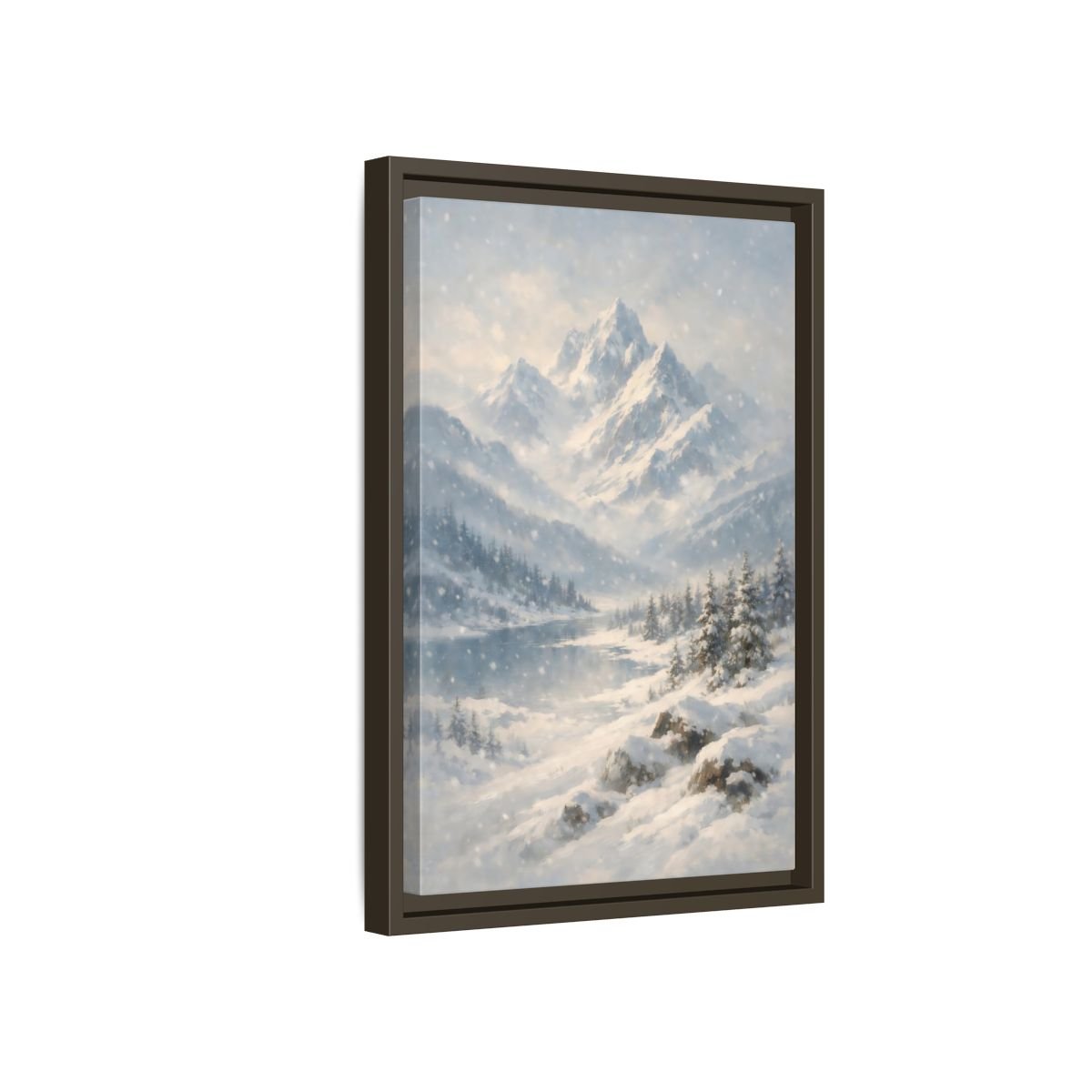 Nature Snowy Mountains Landscape - Framed Canvas Wall Art Print - YesArtYes