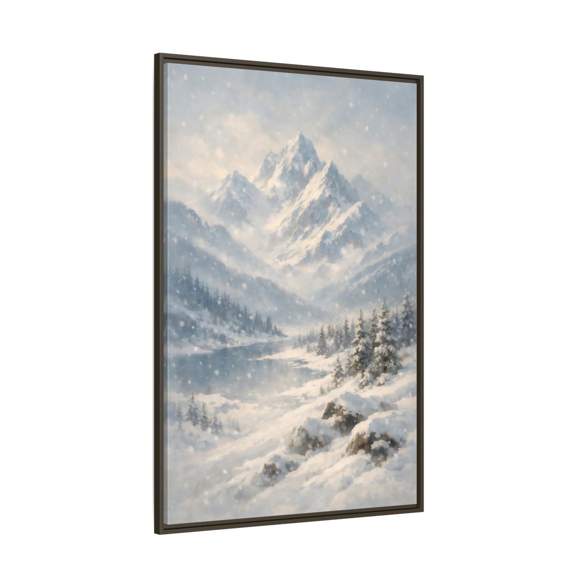 Nature Snowy Mountains Landscape - Framed Canvas Wall Art Print - YesArtYes