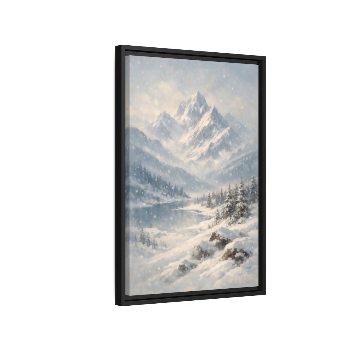 Nature Snowy Mountains Landscape - Framed Canvas Wall Art Print - YesArtYes